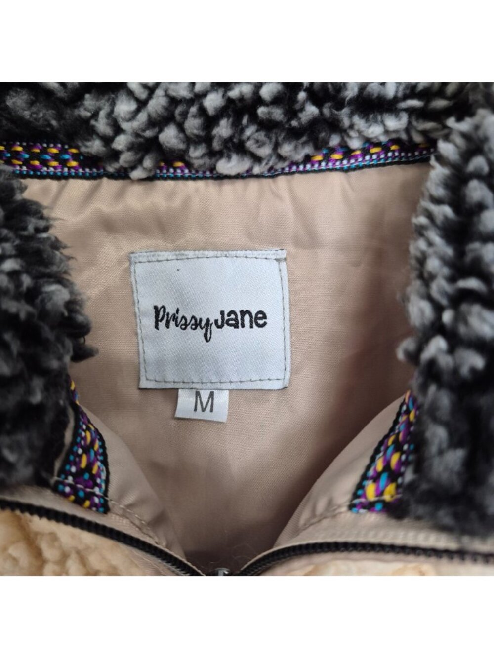 Prissy Jane Womens Sherpa Fleece Vest Beige & Gray M - Picture 2 of 7